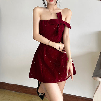 Solid Color Strapless High-Waist Elegant Chic Dress