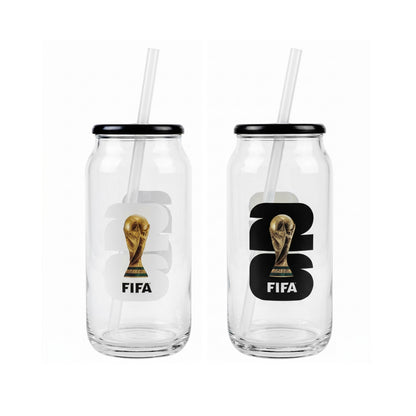 FIFA World Cup Trophy Set of 2 Glass Sippers with Lid and Straw