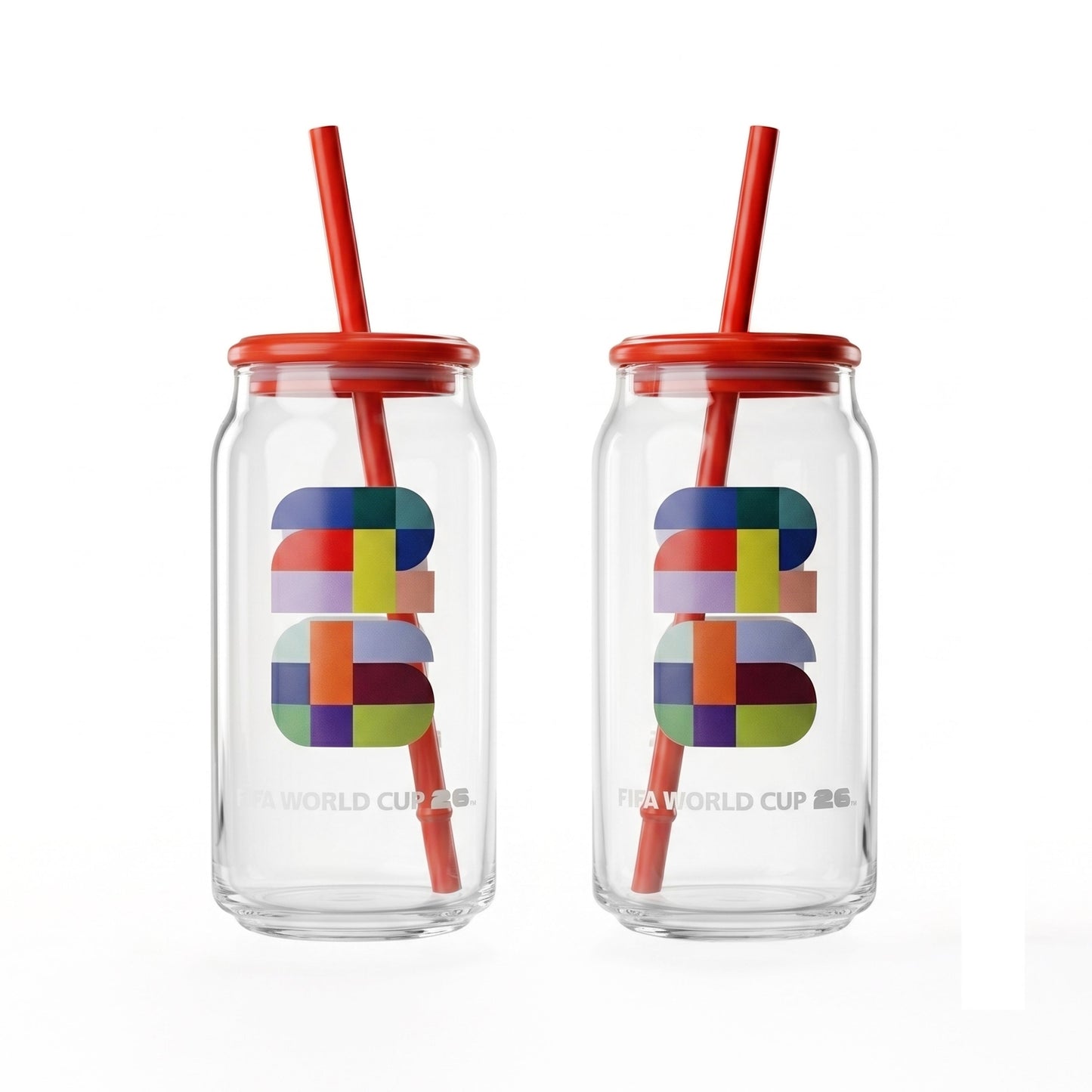 FIFA World Cup Trophy Set of 2 Glass Sippers with Lid and Straw
