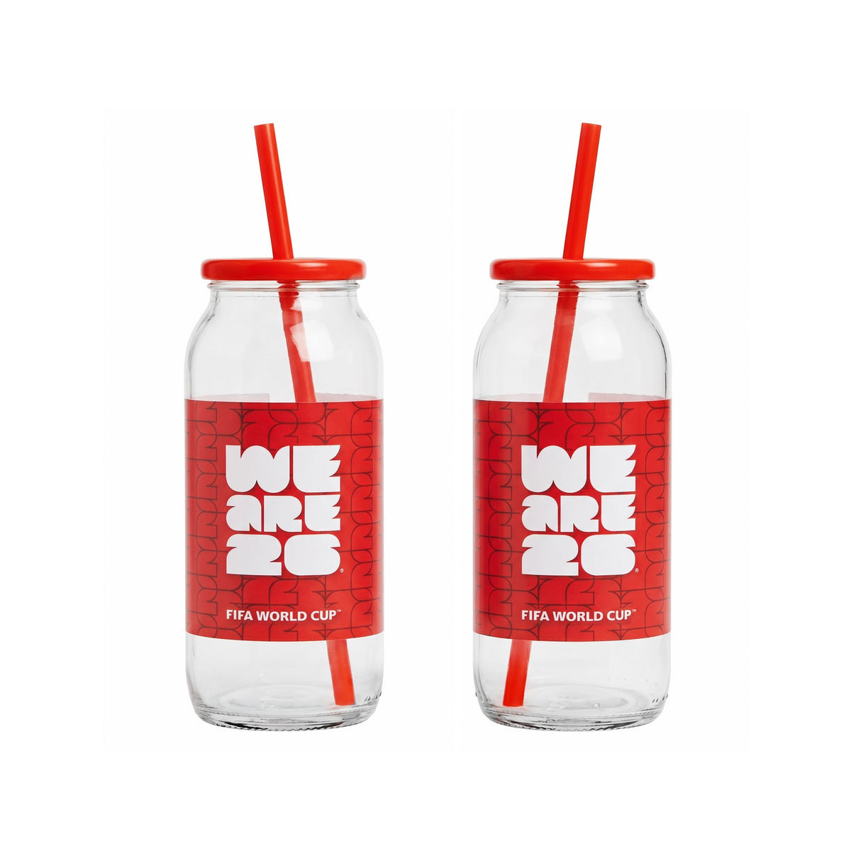 FIFA World Cup Trophy Set of 2 Glass Sippers with Lid and Straw
