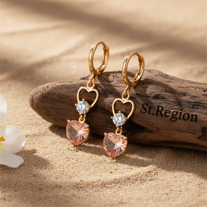 Champagne Crystal & Cubic Zirconia Goldtone Heart Dangle Earring