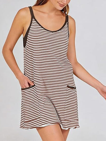 ✨Women's Striped V-Neck Tennis Dress with Built-in Shorts