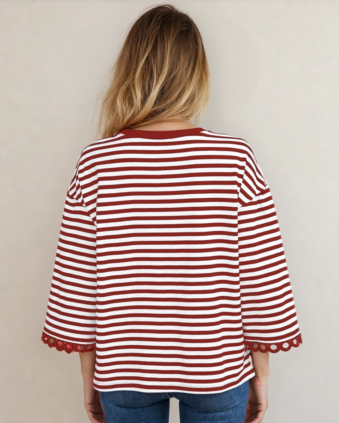 Amira Lace Trim Bell Sleeve Top - Red