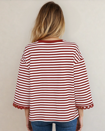 Amira Lace Trim Bell Sleeve Top - Red