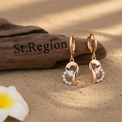 Cubic Zirconia & Goldtone Heart Drop Earrings