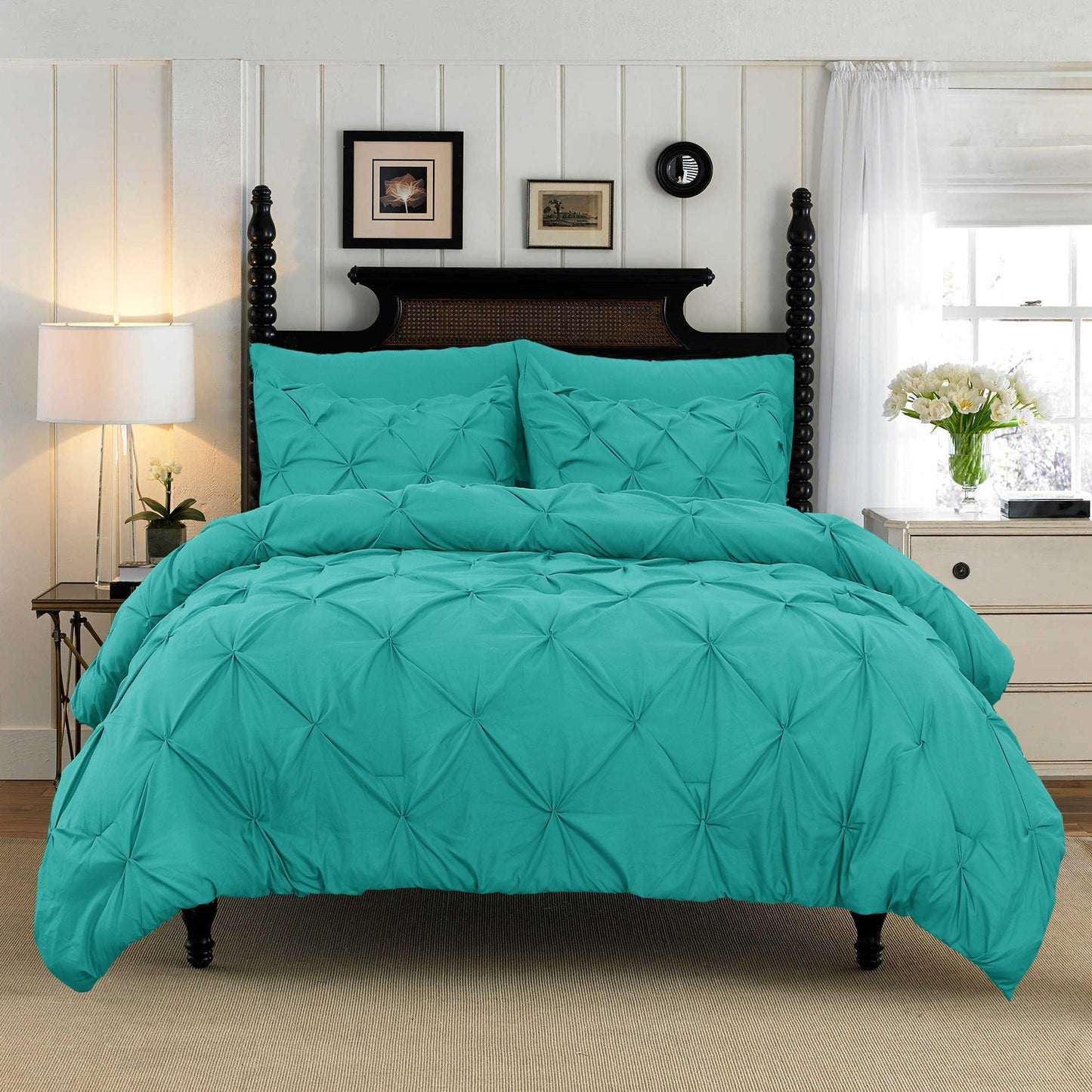 Elegant Comfort Pinch Pleated Pintuck Pattern, 3-Piece Duvet Cover Set - Features Corner Ties