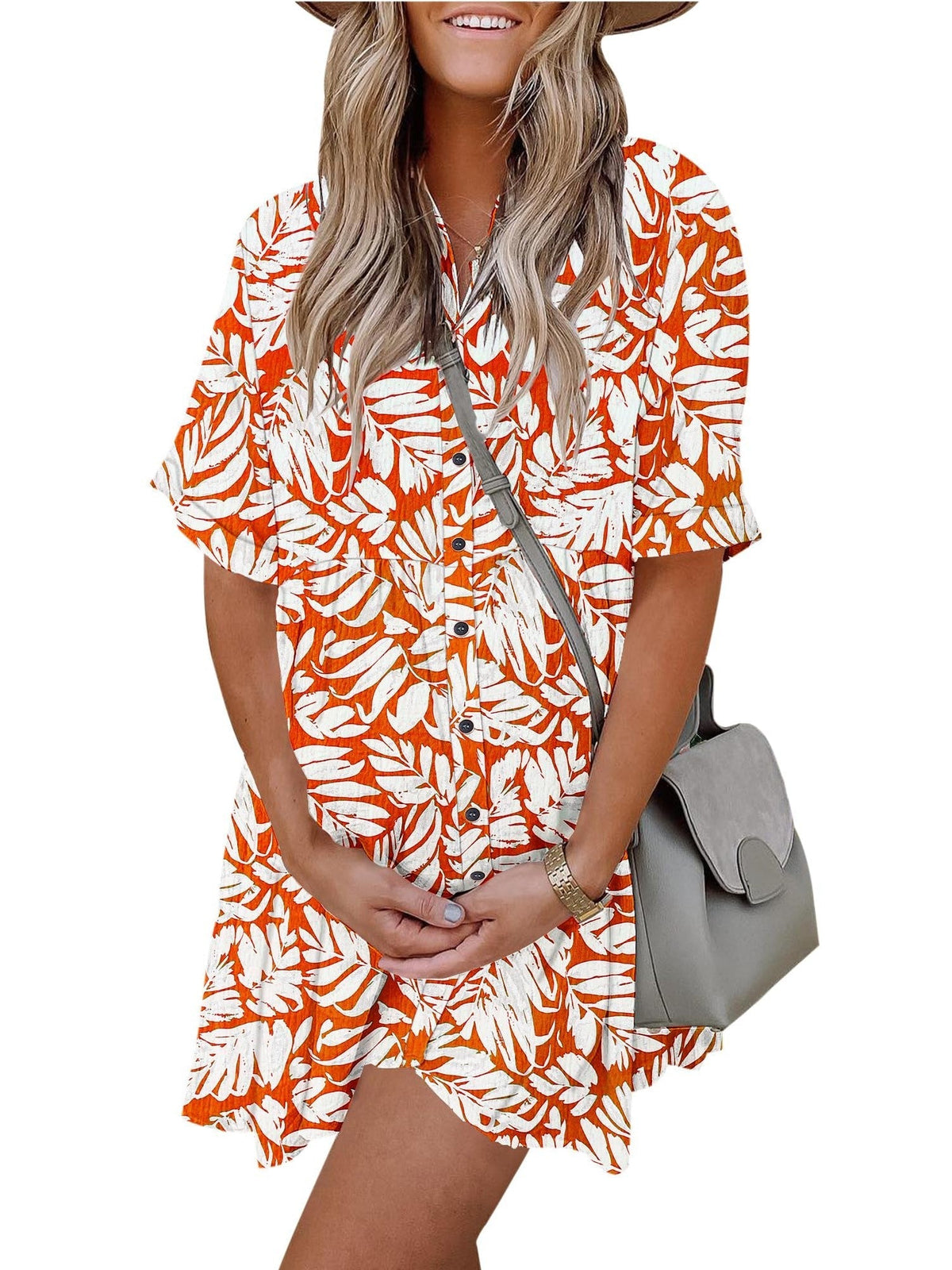 Women's Babydoll Button Down Mini Dress with Pockets