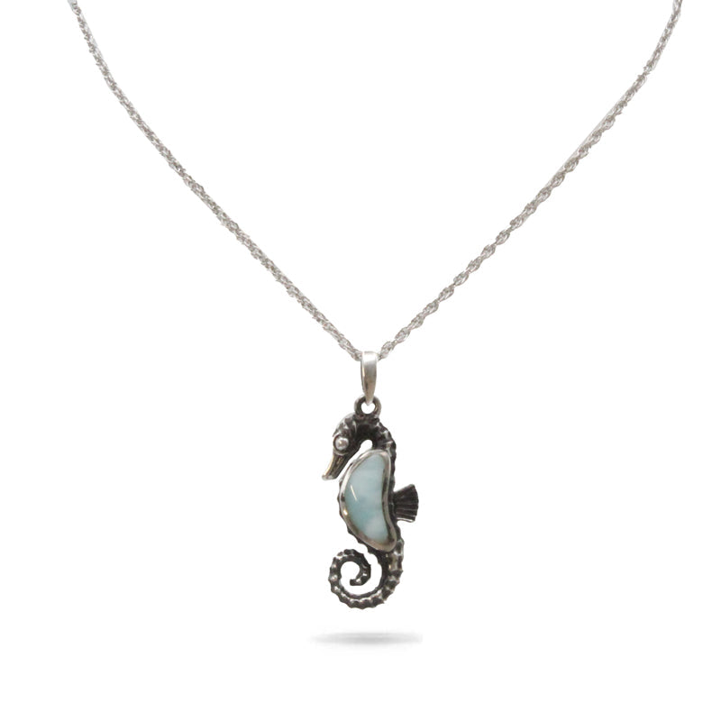 Seahorse Pendant Larimar Stone Sterling Silver Necklace By Marahlago