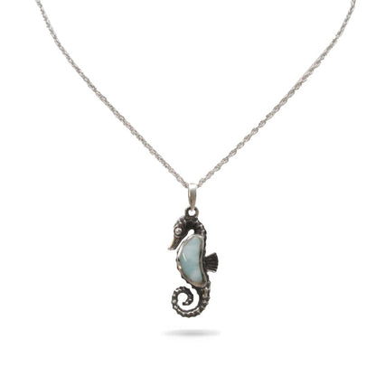 Seahorse Pendant Larimar Stone Sterling Silver Necklace By Marahlago