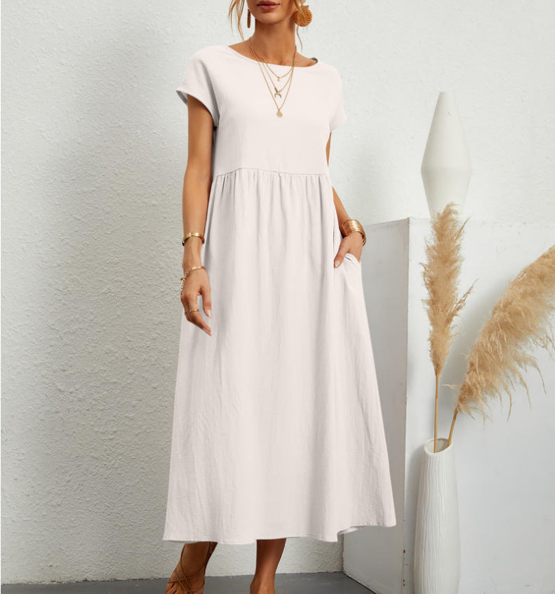 Women's Short Sleeve Cotton And Linen Dress