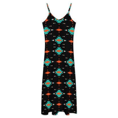 Baha Ranch Turquoise Orange Aztec Western Maxi Dress
