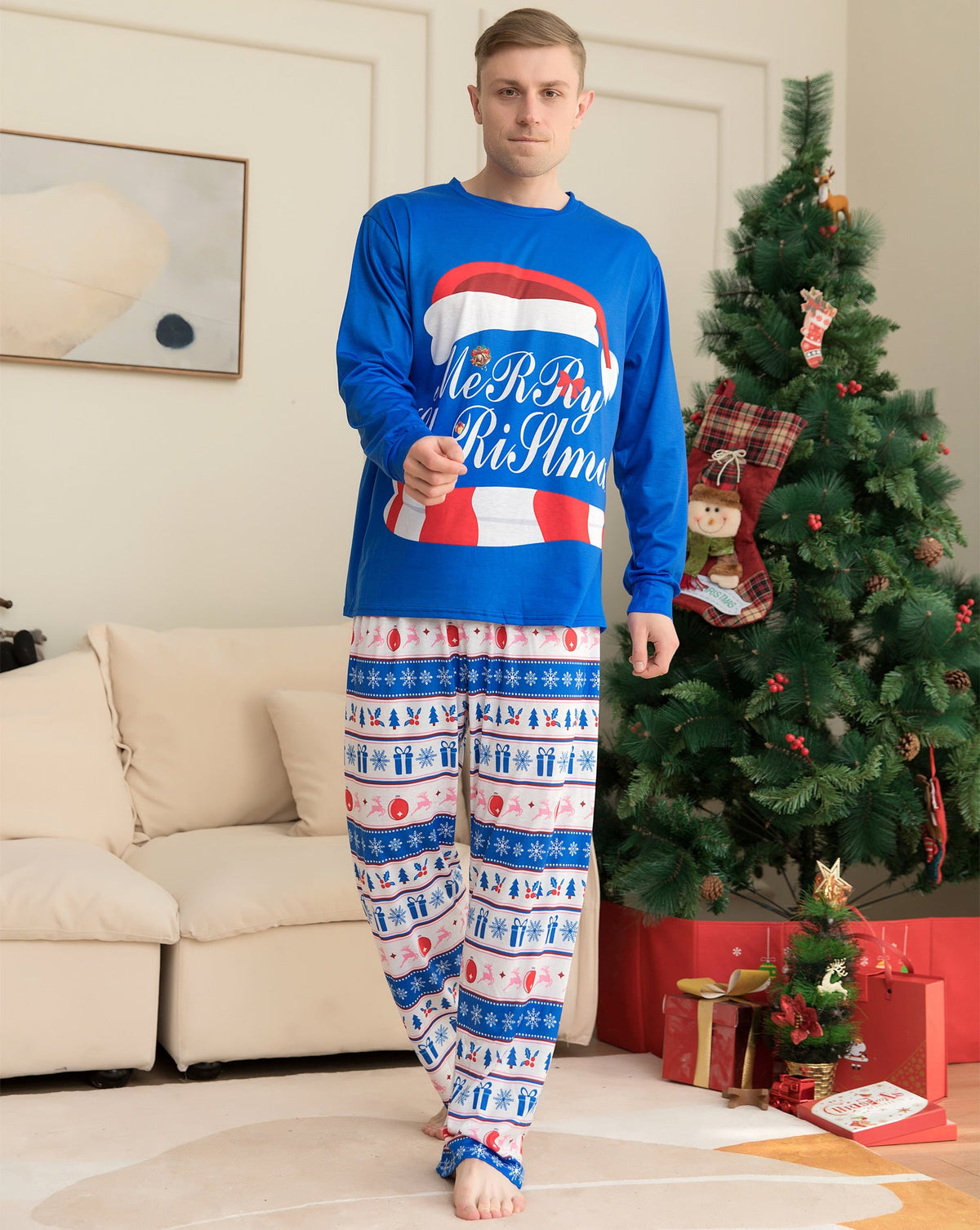 Christmas Hat Letters Printed Homewear Two-piece Set