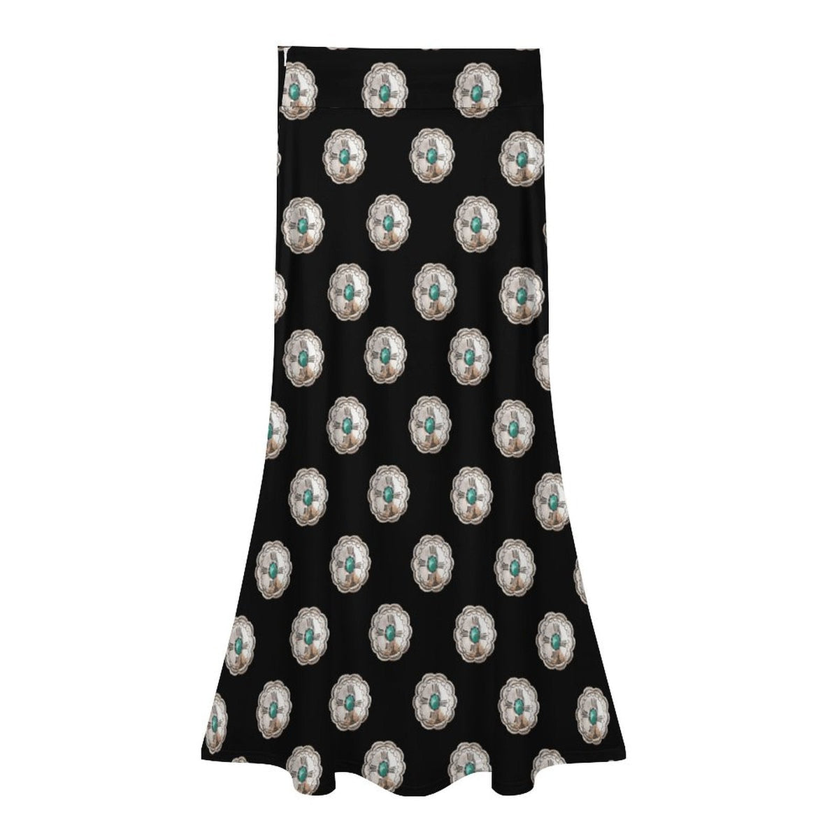 Baha Ranch Turquoise Silver Concho Maxi Skirt