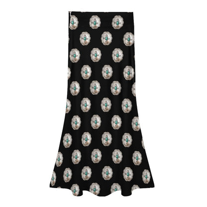 Baha Ranch Turquoise Silver Concho Maxi Skirt