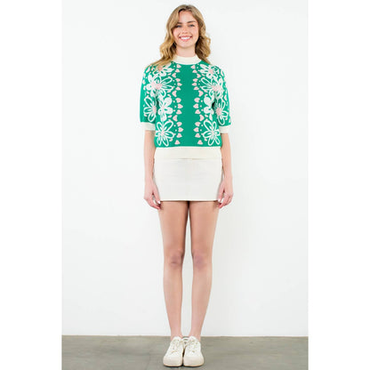 Brynn - Flower Knit Sweater Top