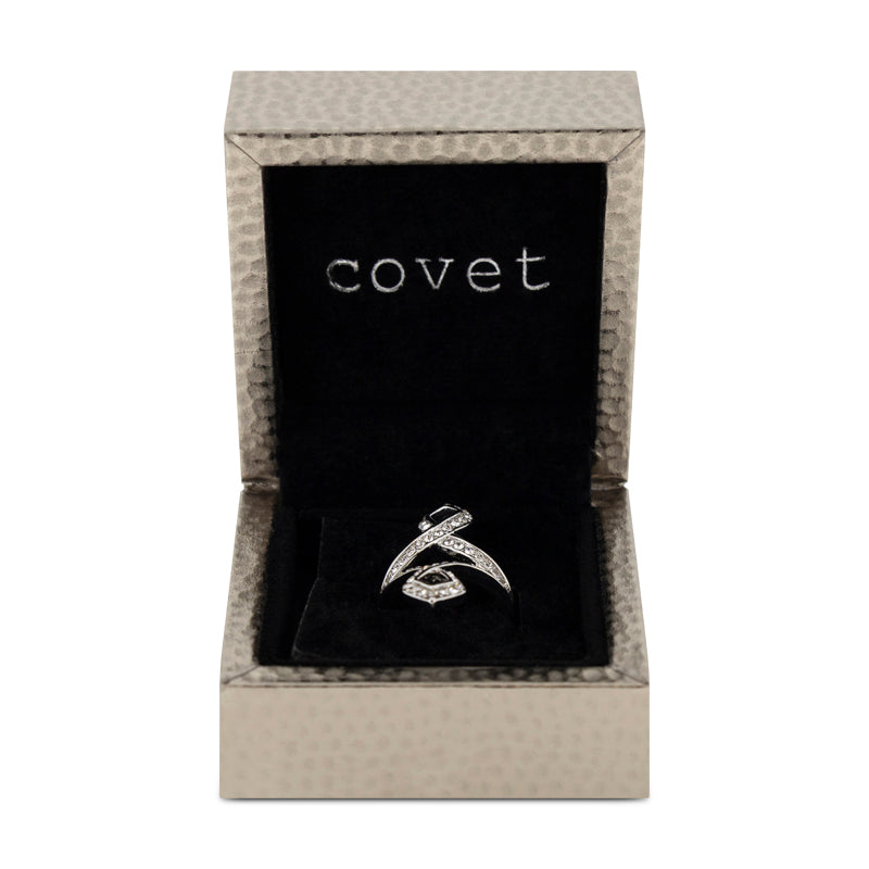Covet Rhodium Plated Open Pave Crystal Ring - Size K