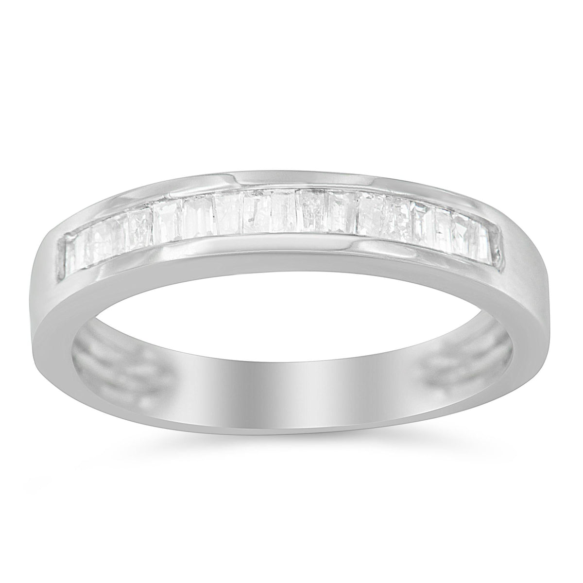.925 Sterling Silver 1/3 Cttw Baguette Cut Diamond Channel Set Stackable Wedding Ring