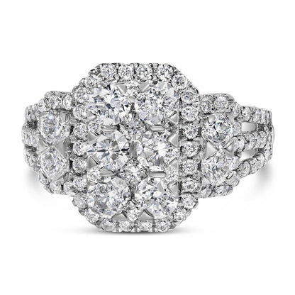 14K White Gold 2 1/4 Cttw Diamond Cocktail Cluster Ring (G-H Color, SI2-I1 Clarity)