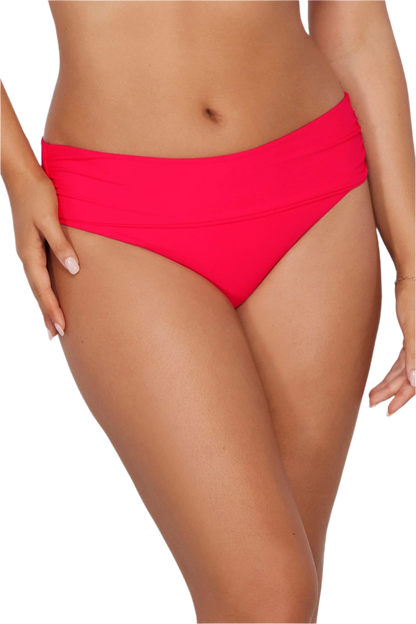 Sunsets Capri Shirred High Waist Bottom - Geranium