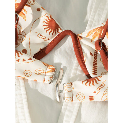 Coconut Tree Print Two-Piece Swimwear for Women, Sexy Tie-up Bikini for Beach and Hot Spring