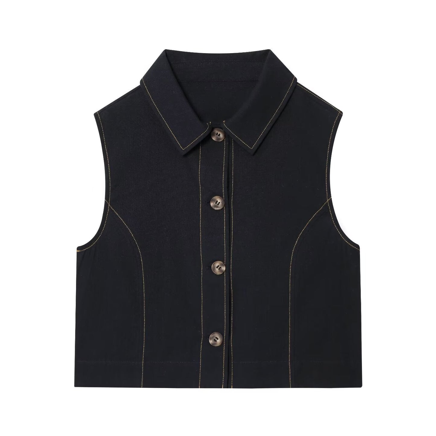 Color blocked straight vest with stitching and pants set