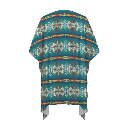 Baha Ranch Teal Aztec Duster Kimono Coverup