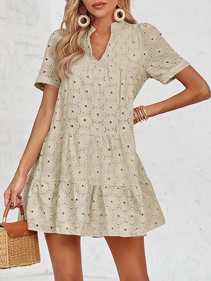 Women’s Summer Lace Dresses Eyelet Casual Flowy Babydoll Swing