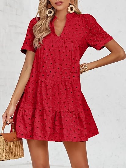 Women’s Summer Lace Dresses Eyelet Casual Flowy Babydoll Swing