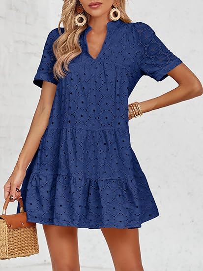 Women’s Summer Lace Dresses Eyelet Casual Flowy Babydoll Swing