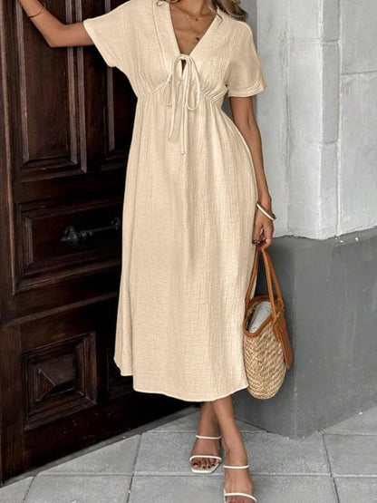 Women's Summer Solid Color V-Neck Dress