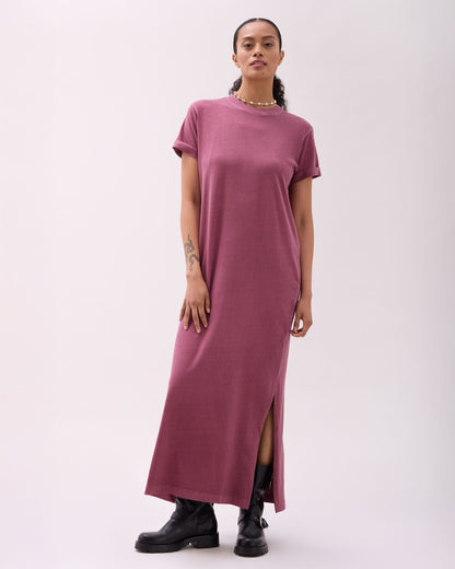 Womens Relaxed Tee Maxi Dress - Pigment Dye Jersey - Burgundy