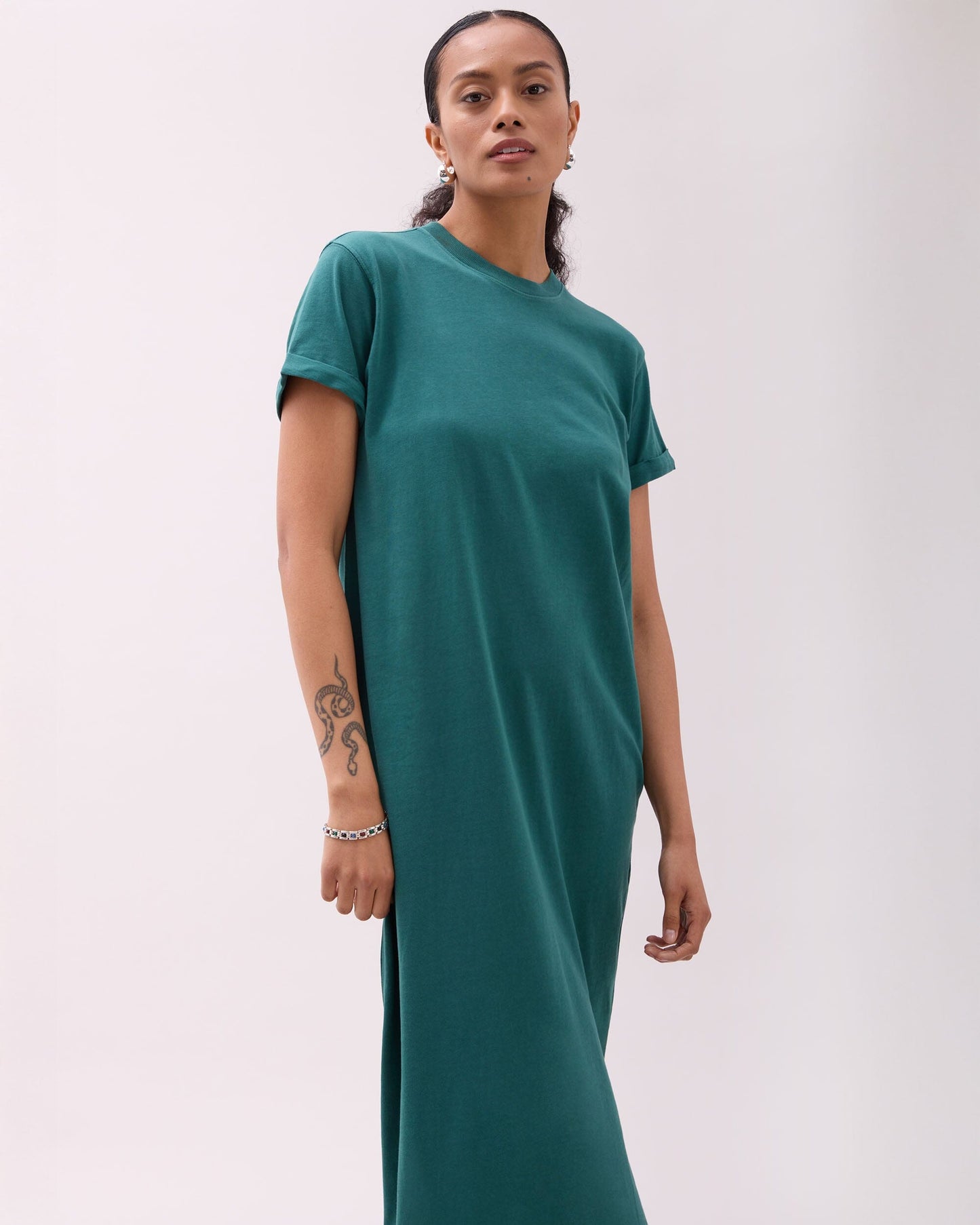Womens Relaxed Tee Maxi Dress - Pigment Dye Jersey - Rainforest