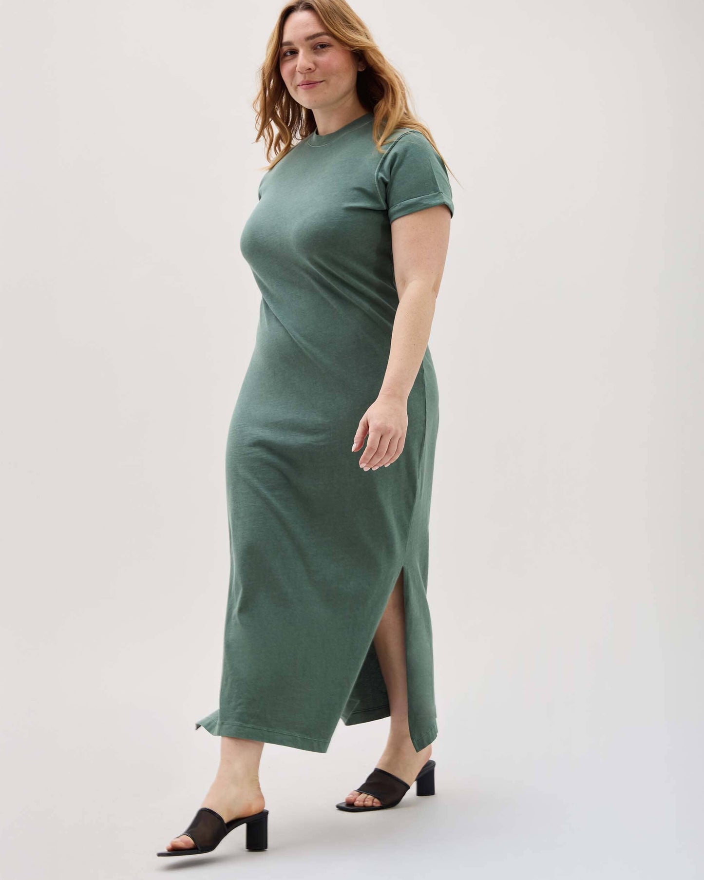 Womens Relaxed Tee Maxi Dress - Pigment Dye Jersey - Sage Leaf