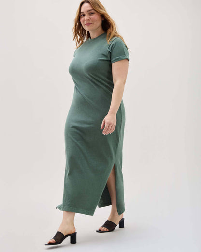 Womens Relaxed Tee Maxi Dress - Pigment Dye Jersey - Sage Leaf