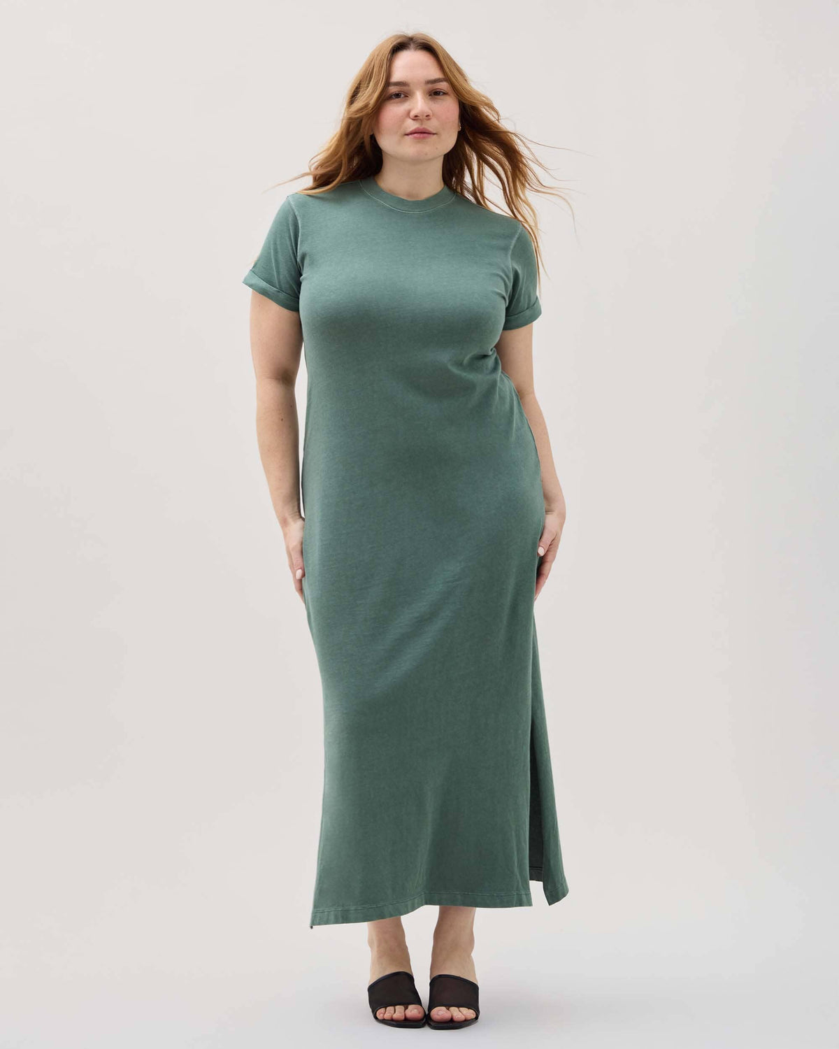 Womens Relaxed Tee Maxi Dress - Pigment Dye Jersey - Sage Leaf