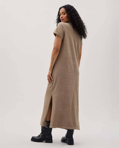 Womens Relaxed Tee Maxi Dress - Pigment Dye Jersey - Warm Grey