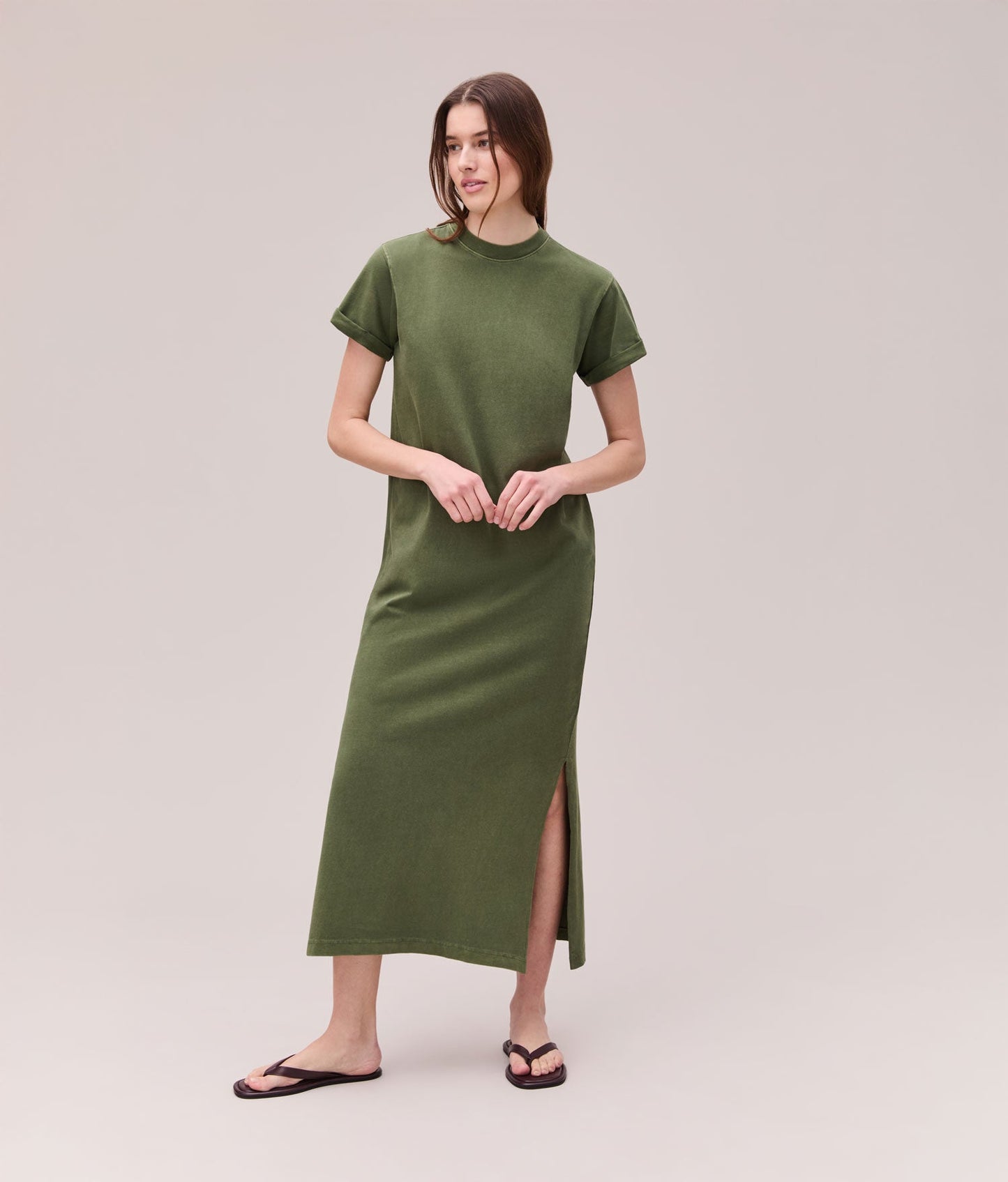 Womens Relaxed Tee Maxi Dress - Pigment Dye Jersey - Cypress