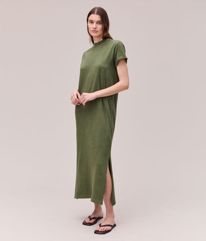 Womens Relaxed Tee Maxi Dress - Pigment Dye Jersey - Cypress