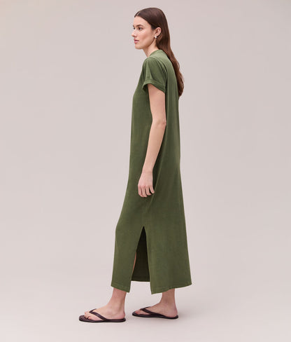 Womens Relaxed Tee Maxi Dress - Pigment Dye Jersey - Cypress