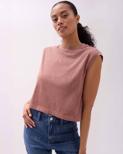 Womens Relaxed Muscle Tee - Pigment Dye Jersey - Russet
