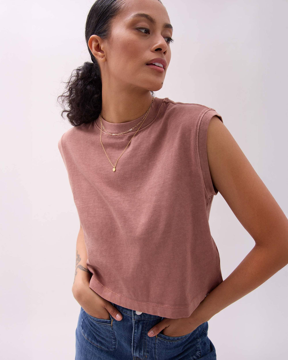 Womens Relaxed Muscle Tee - Pigment Dye Jersey - Russet