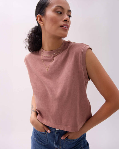 Womens Relaxed Muscle Tee - Pigment Dye Jersey - Russet