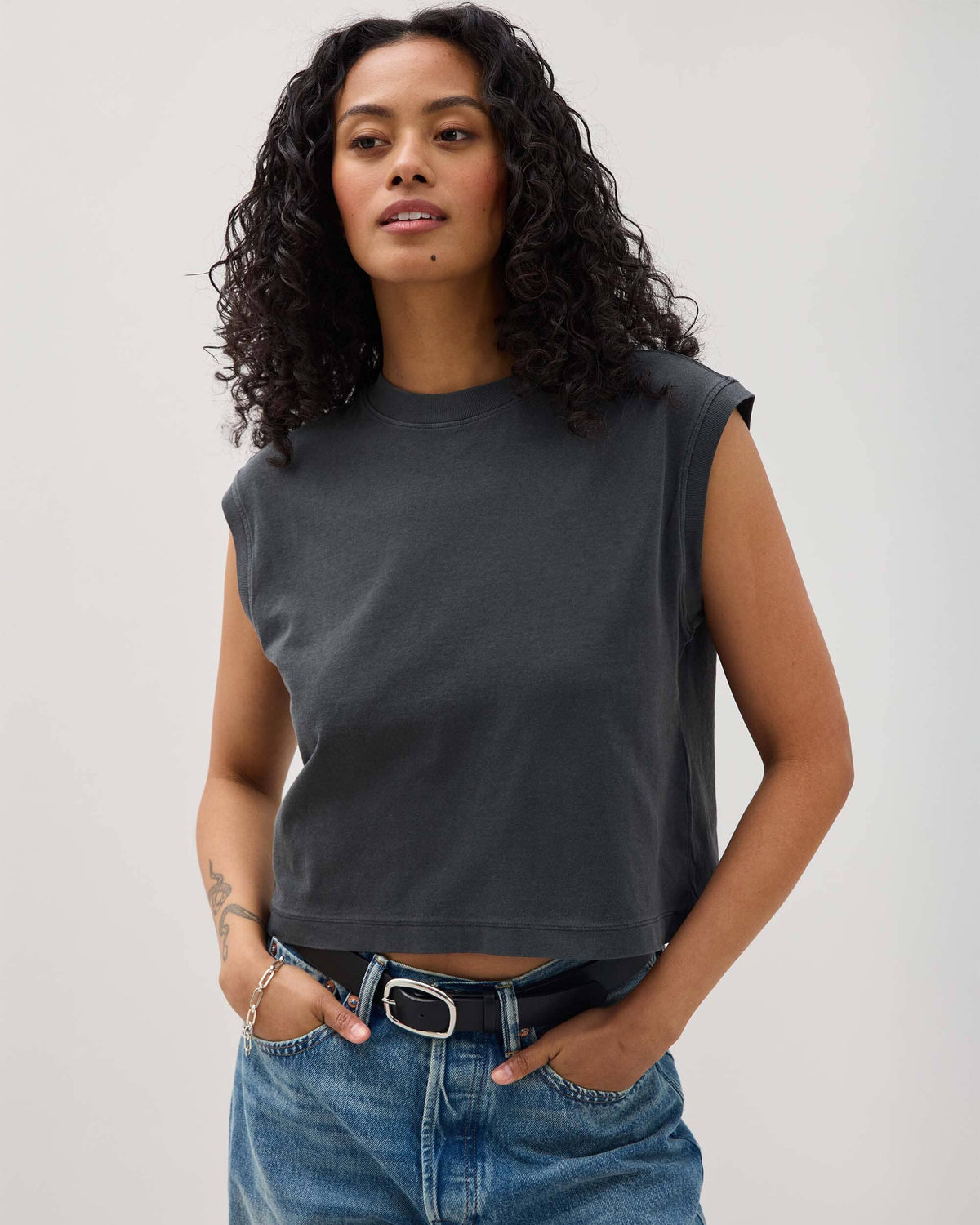 Womens Relaxed Muscle Tee - Pigment Dye Jersey - Stretch Limo
