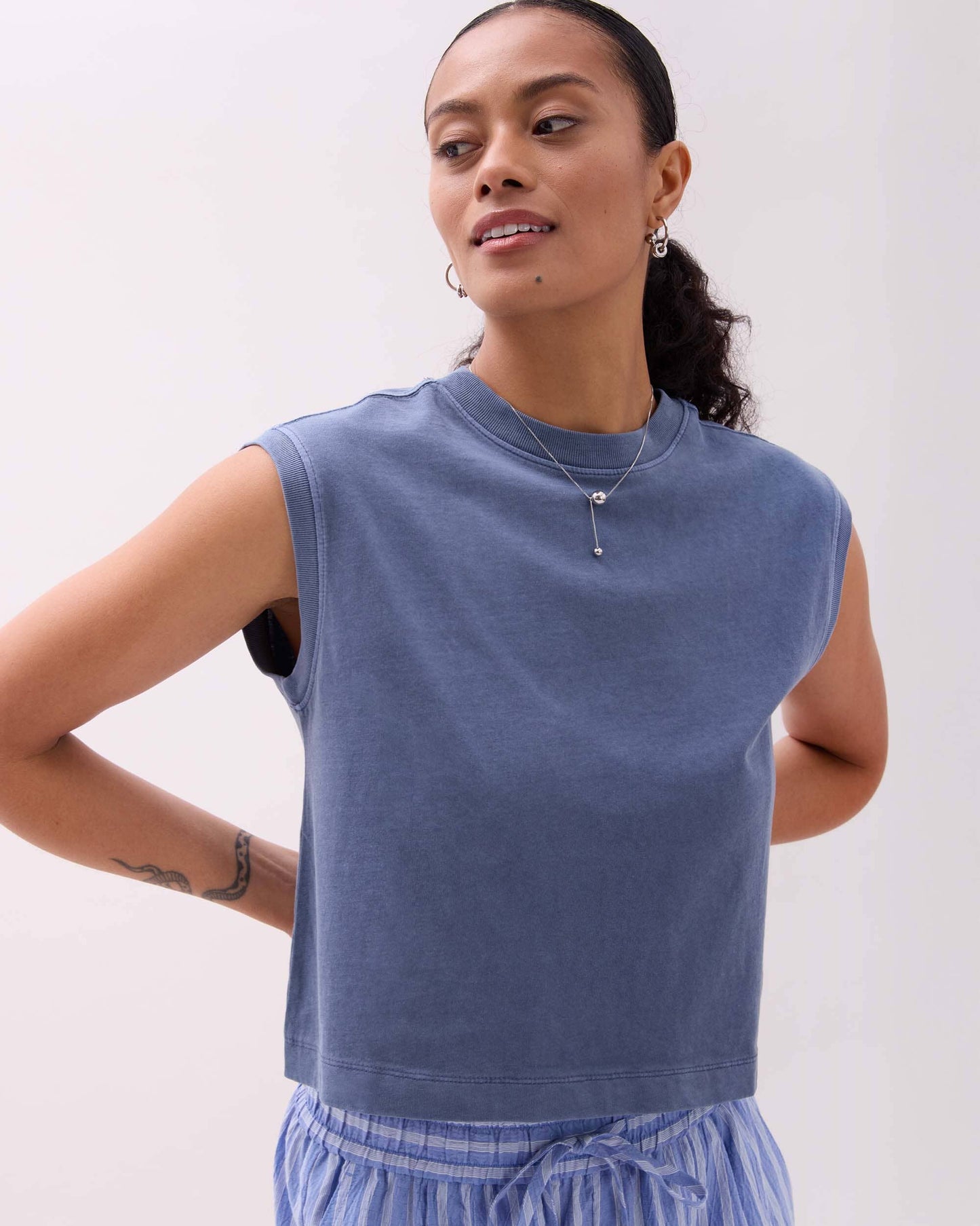 Womens Relaxed Muscle Tee - Pigment Dye Jersey - Vintage Indigo