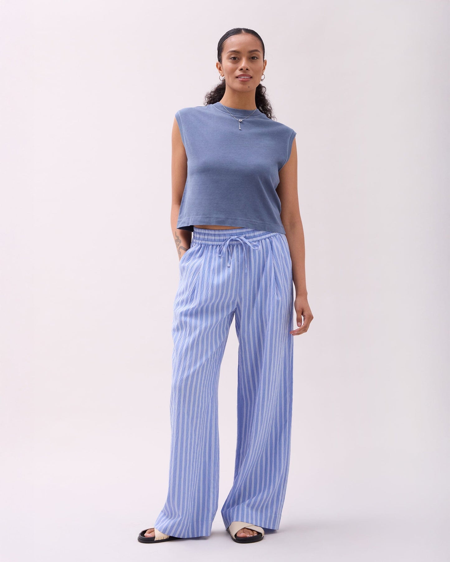 Womens Relaxed Muscle Tee - Pigment Dye Jersey - Vintage Indigo