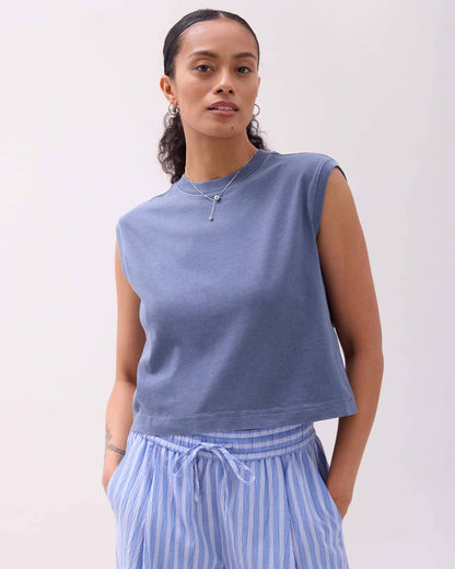 Womens Relaxed Muscle Tee - Pigment Dye Jersey - Vintage Indigo