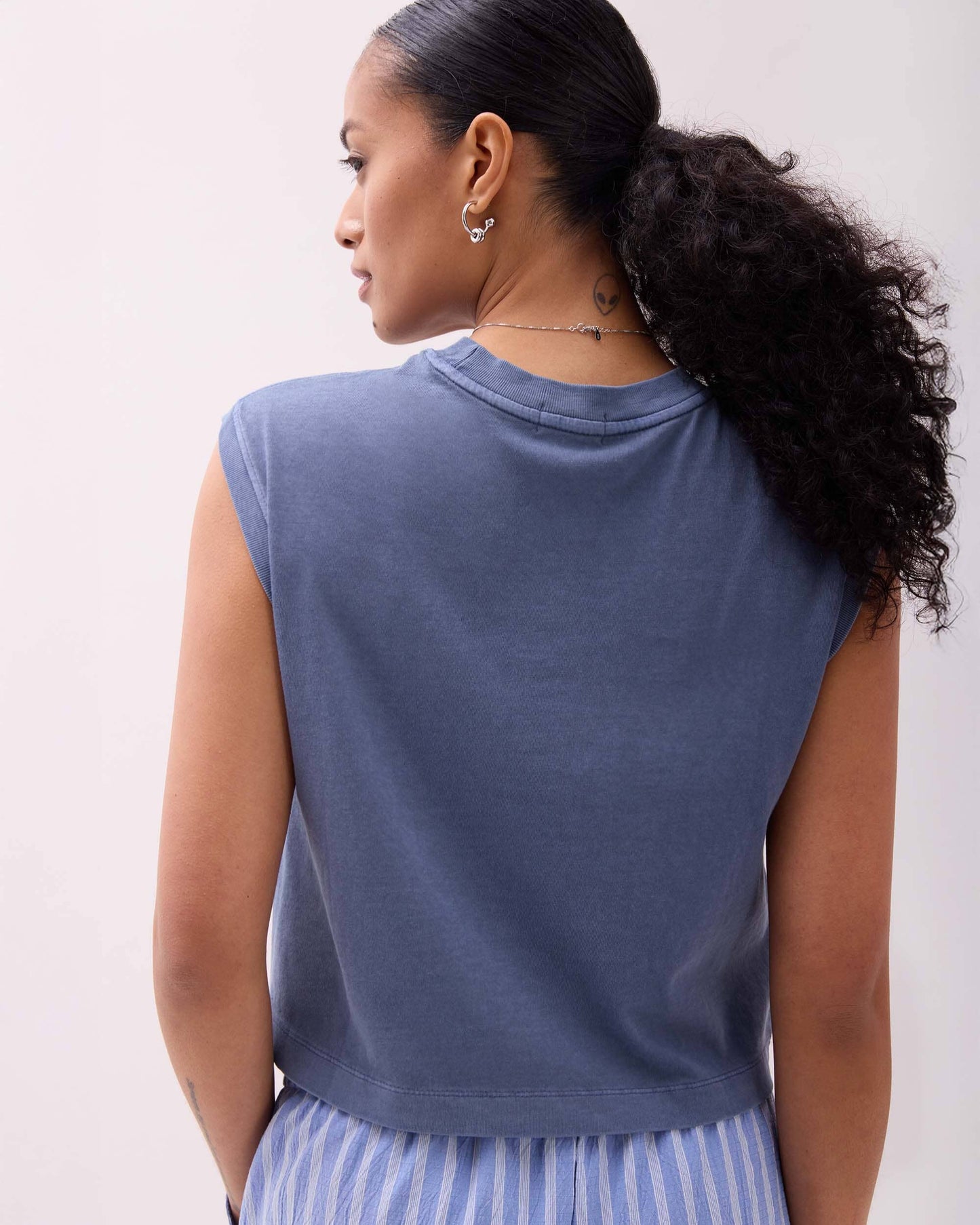Womens Relaxed Muscle Tee - Pigment Dye Jersey - Vintage Indigo