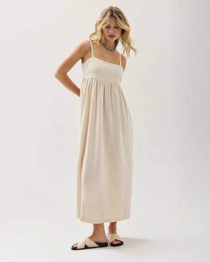 Womens Linen Maxi Dress - Rayon Linen Woven - Bone