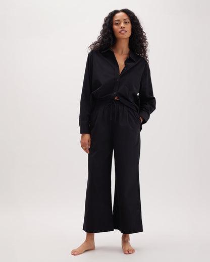 Womens Venice Drawstring Pant - Cotton Rayon Woven - Black