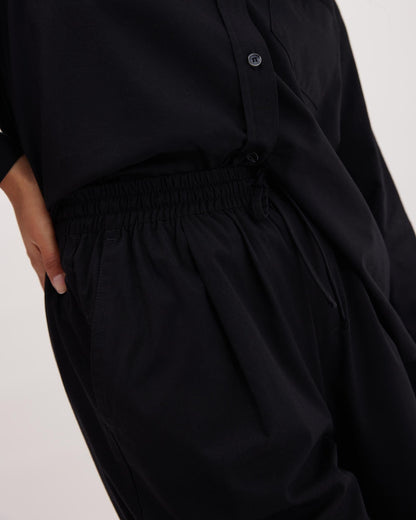 Womens Venice Drawstring Pant - Cotton Rayon Woven - Black